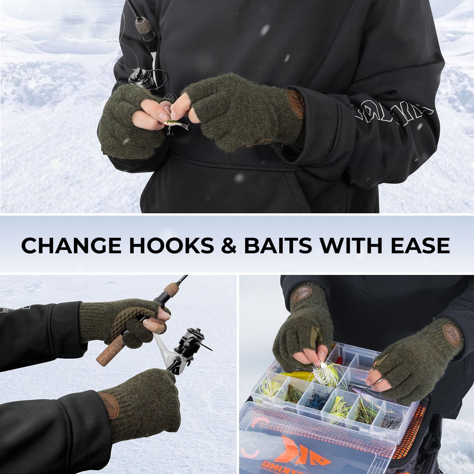 KastKing Bully Wooly three-cut dexterity supports precise knot-tying in cold weather