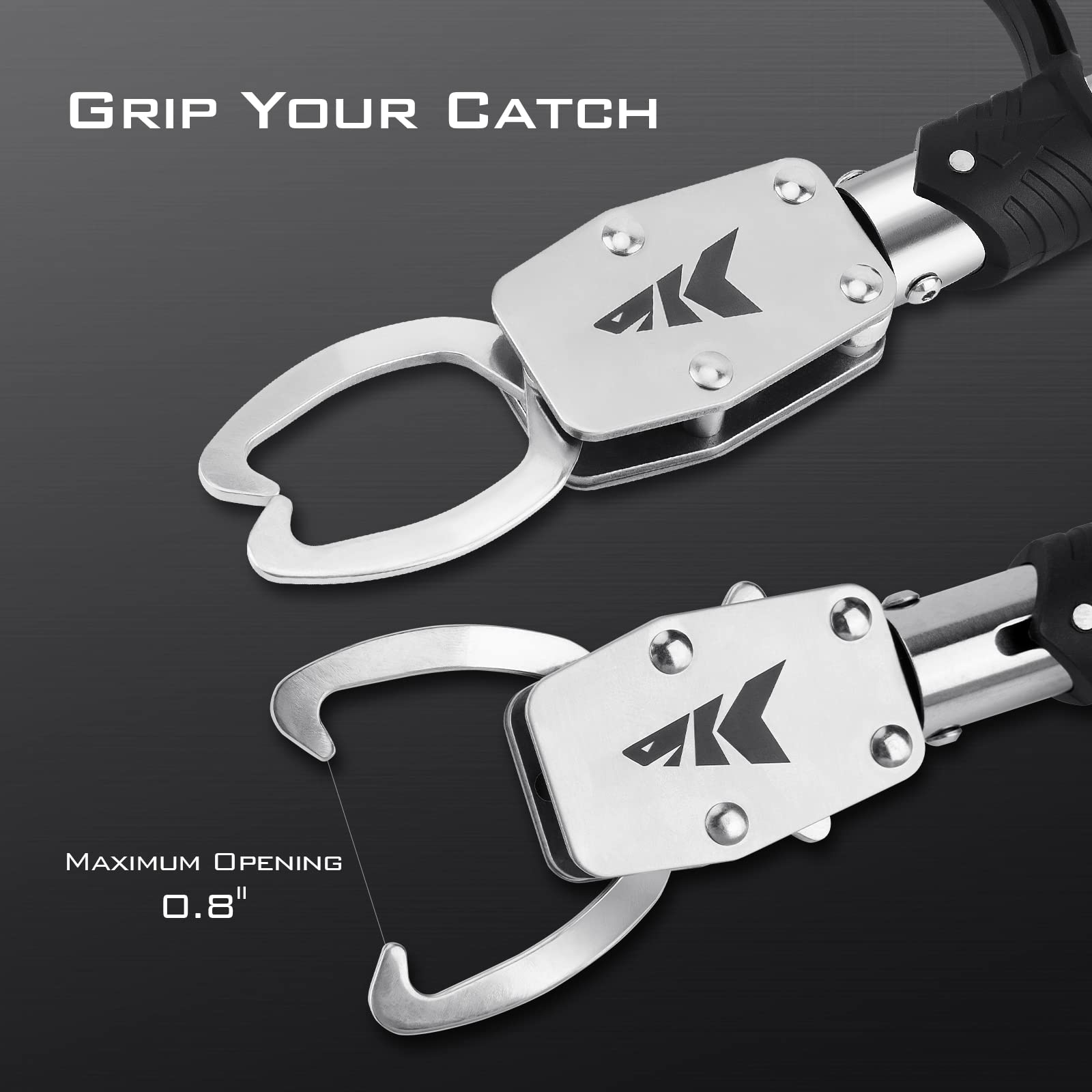 Close-up of carbide line cutters on KastKing pliers