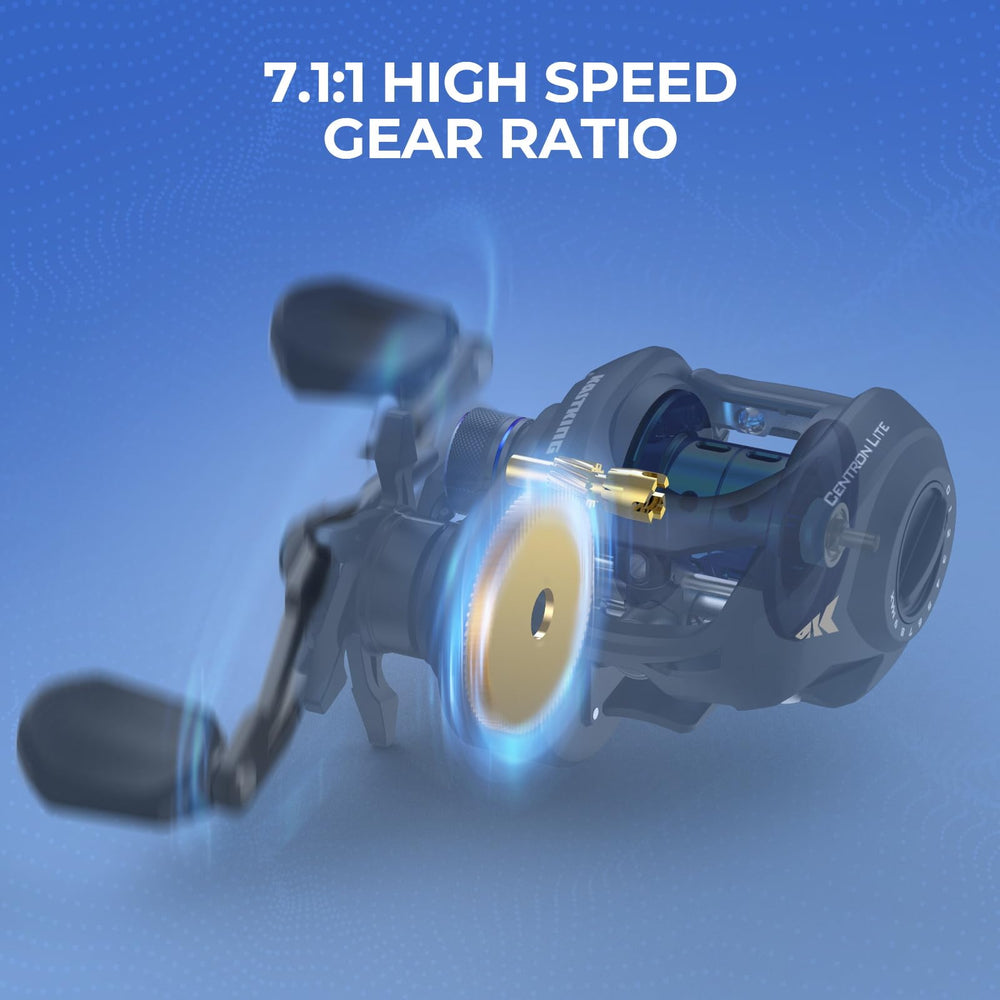 KastKing Centron reel with loaded spool and solid graphite frame.