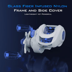 Close-up of lightweight white Centron Lite frame
