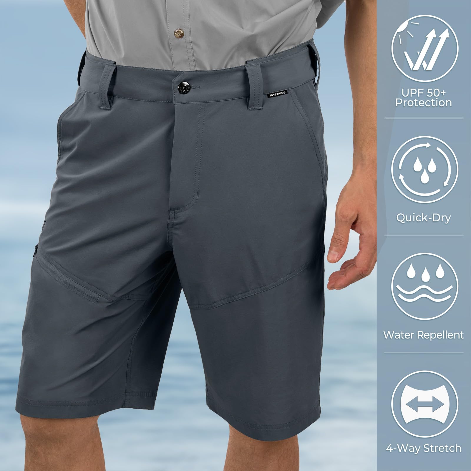 KastKing CoolCaster shorts side pocket demonstrates convenient storage on hikes