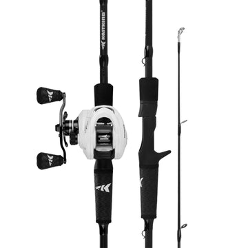 KastKing Crixus rod-reel combo angled display for versatile casting.
