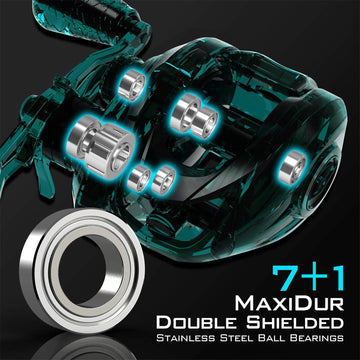 KastKing Crixus seven-plus-one bearings enable smooth retrieves.