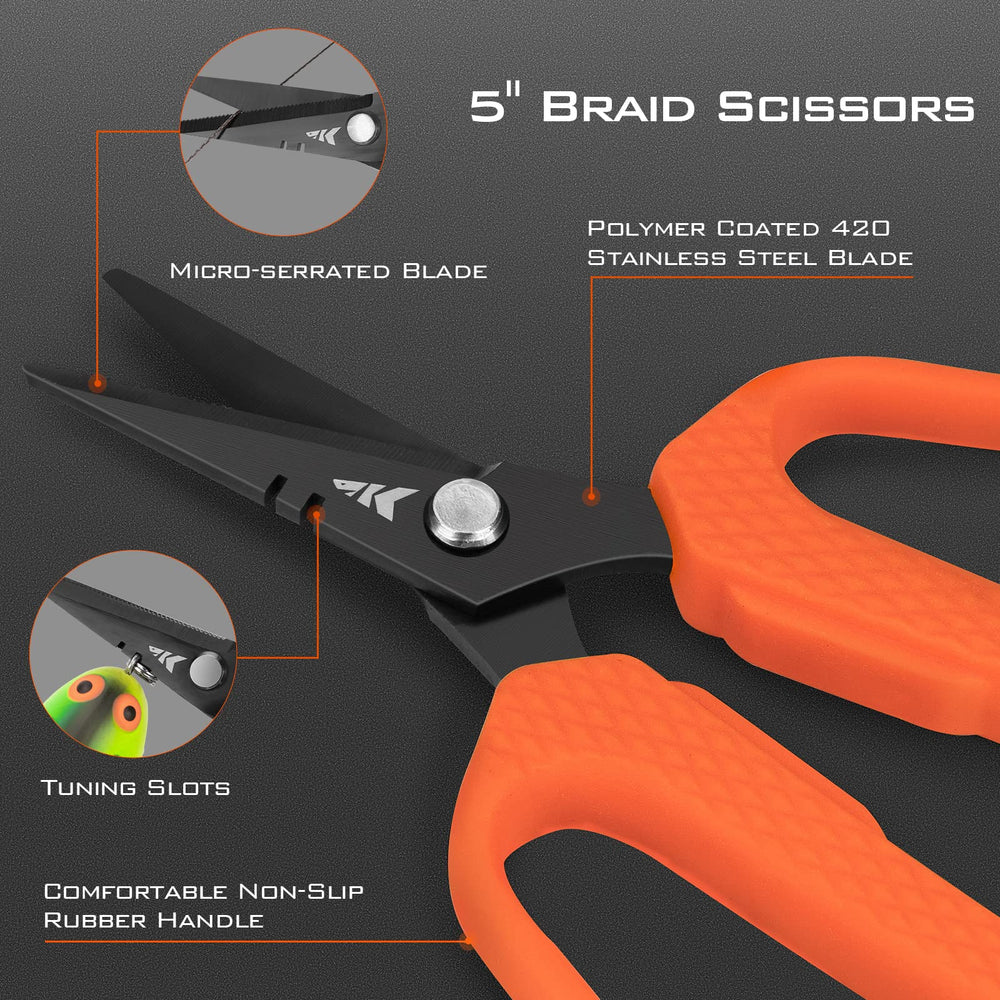 Braid scissors with sharp 420 stainless steel blades and polymer coating