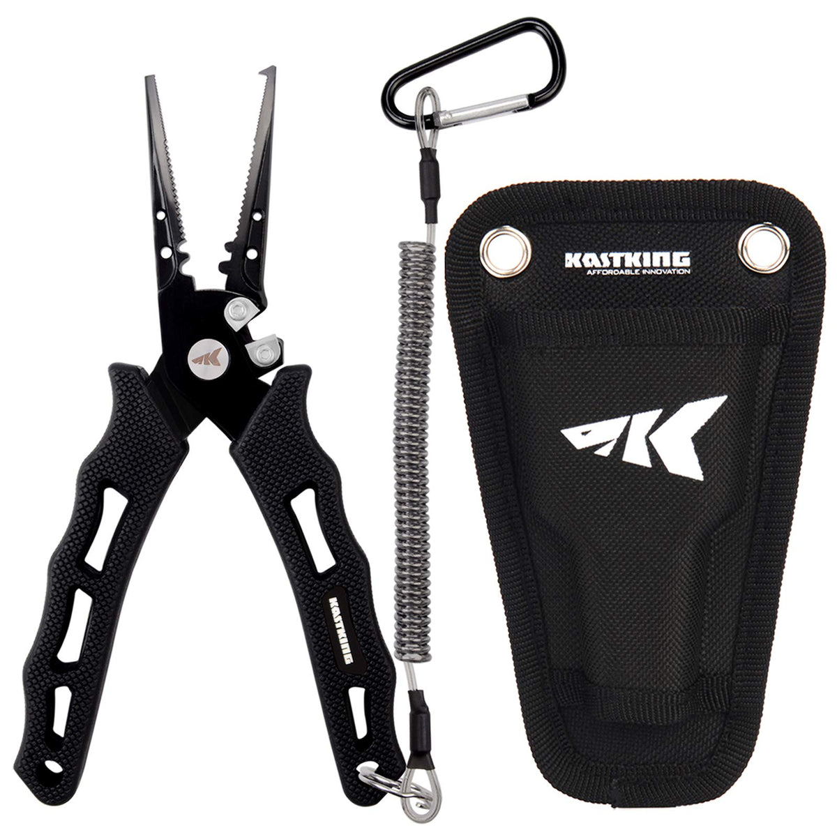 KastKing Cutthroat pliers close-up highlighting tungsten carbide cutters for clean cuts.