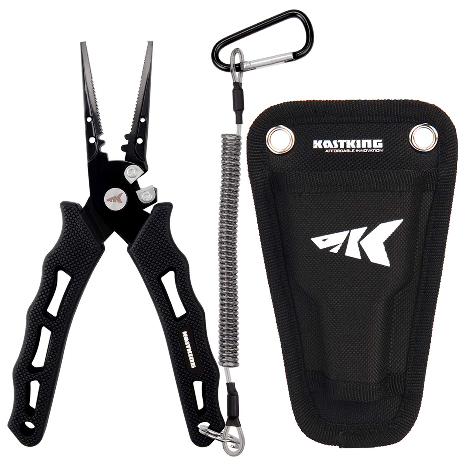KastKing Cutthroat 7in pliers closeup shows tungsten carbide cutters for clean cuts.