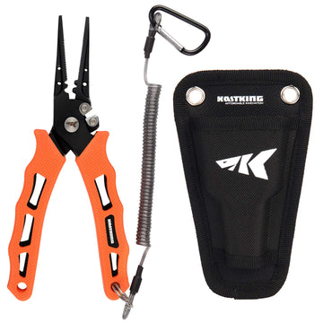 KastKing Cutthroat 7in pliers in hand for quick knot tying and hook removal