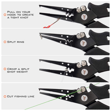 KastKing Cutthroat pliers showing knot holes and crimping slots for secure knots.