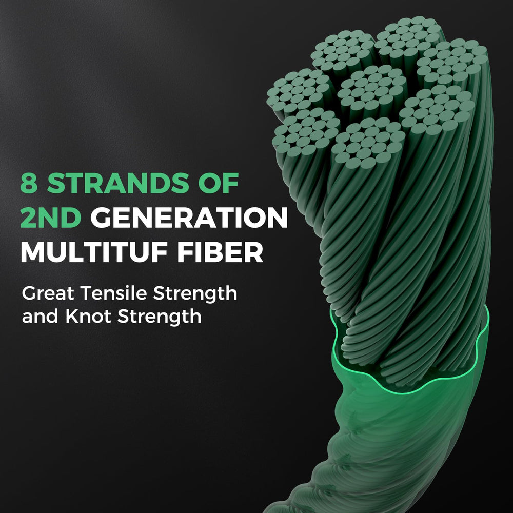 KastKing Destron 2nd-gen MultiTuf fiber close-up highlights extreme strength for tough environments.
