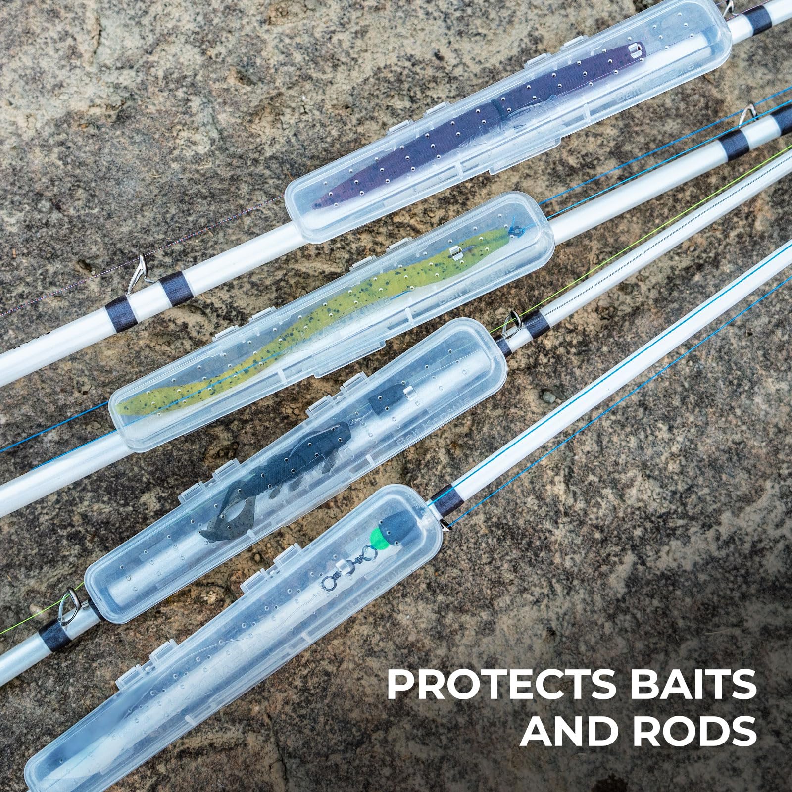 Clear polypropylene bait cover protecting baits during transport