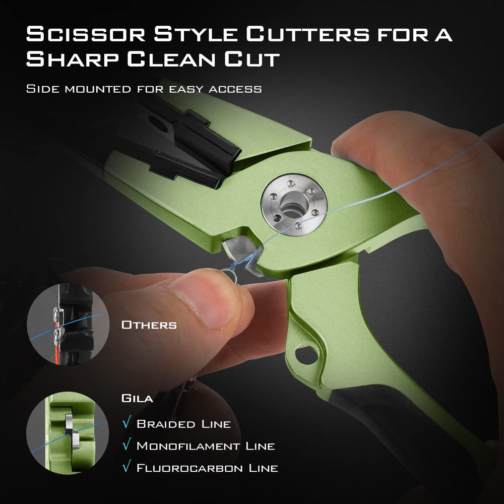 kastking gila line cutters closeup emphasizes titanium-coated blades for clean mono, fluorocarbon, braid cuts.