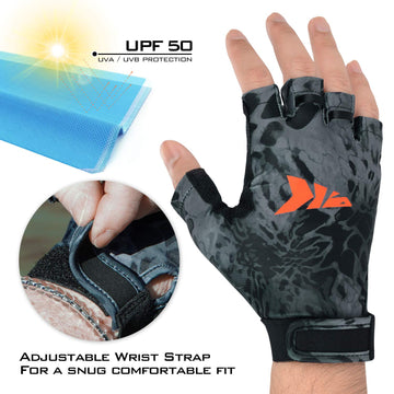 KastKing Gill Raker Gloves being worn while fishing in bright sun
