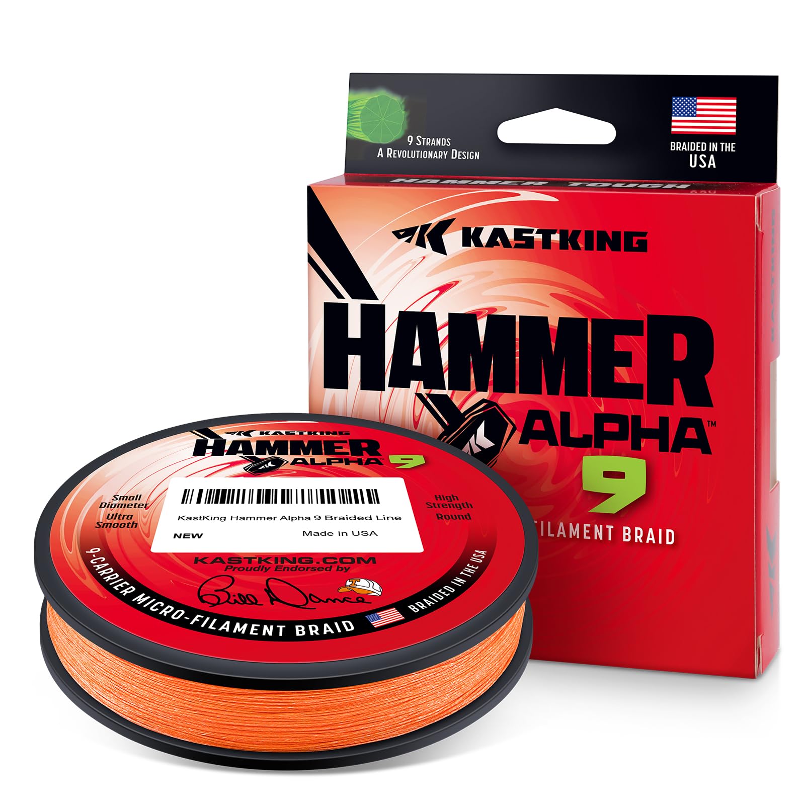 KastKing Hammer Alpha 9 9-carrier braid delivers stronger line with compact diameter for clean casts.