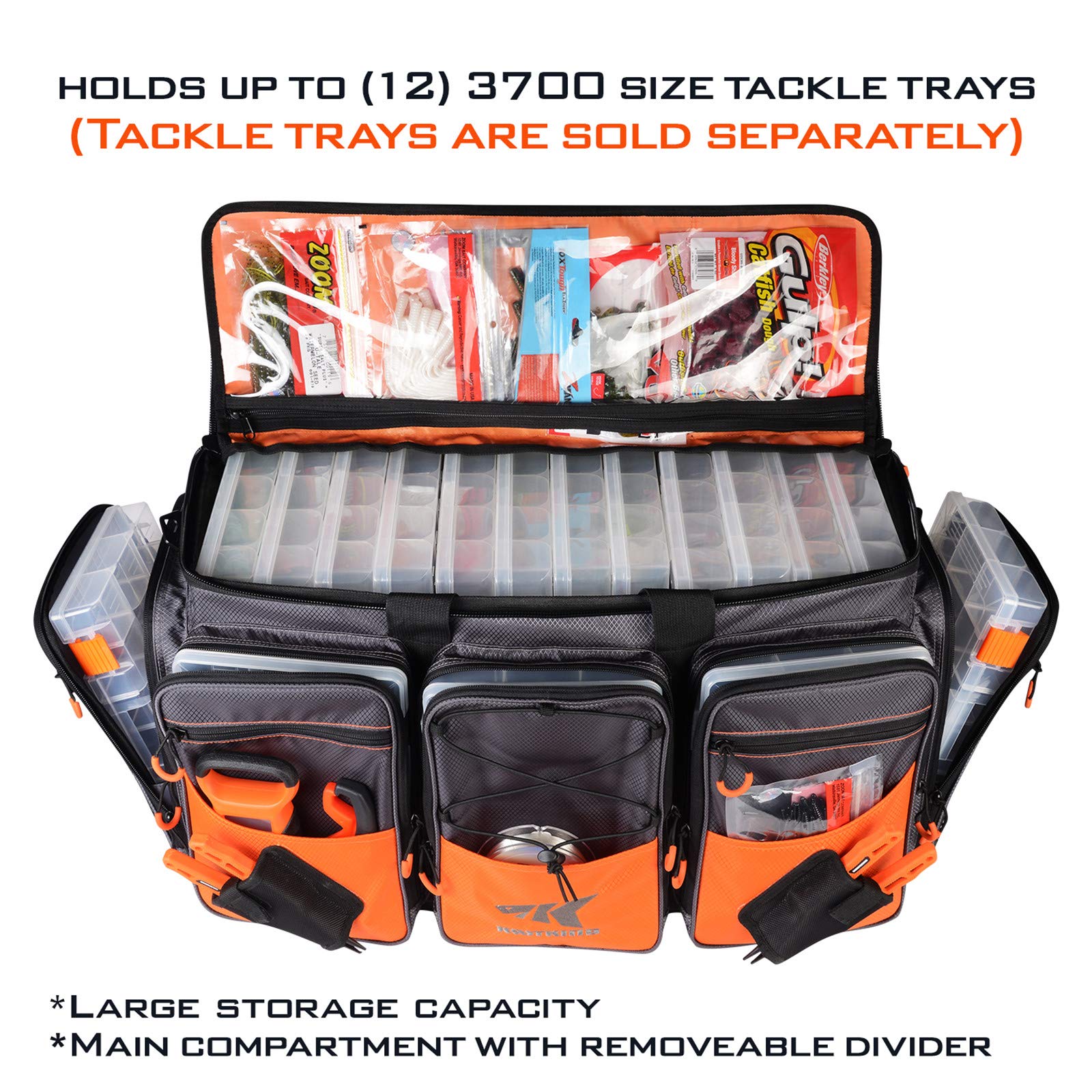 KastKing Hawg Extra-Large bag main compartment ready to hold twelve 3700 trays.