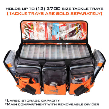KastKing Hawg Extra-Large bag main compartment ready to hold twelve 3700 trays.