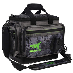 KastKing Hoss medium tackle bag front view showcases rugged blackout design for saltwater missions