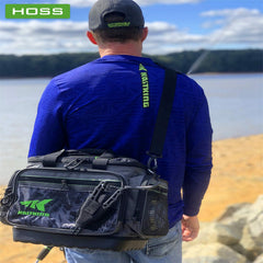 KastKing Hoss bag side pocket demonstrates accessible storage for tools and small gear in rough seas