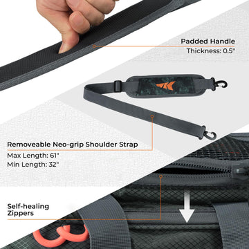 KastKing Hoss Neo-grip strap shows comfortable, non-slip carry during long treks to the dock.