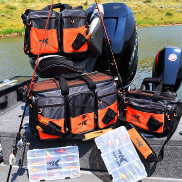 KastKing Hoss tackle bag bottom view reveals waterproof base for damp decks