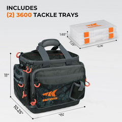 KastKing Hoss main compartment with trays demonstrates organized space for tackle and accessories.