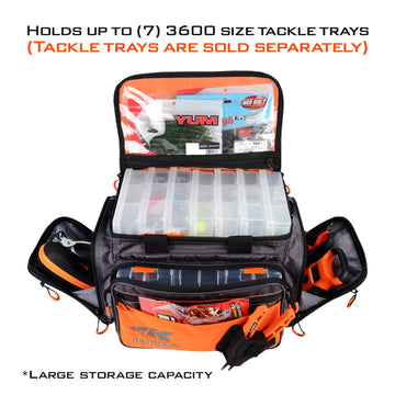 KastKing Hoss tackle bag side view emphasizes secure storage pockets