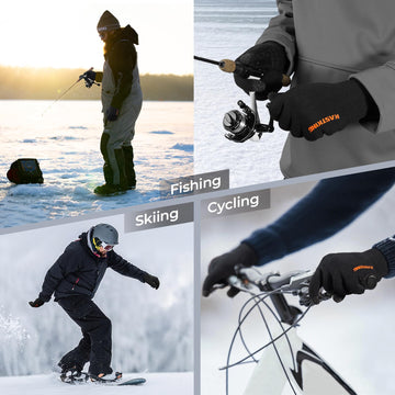 Gloves in use during winter fishing, kayak or boating