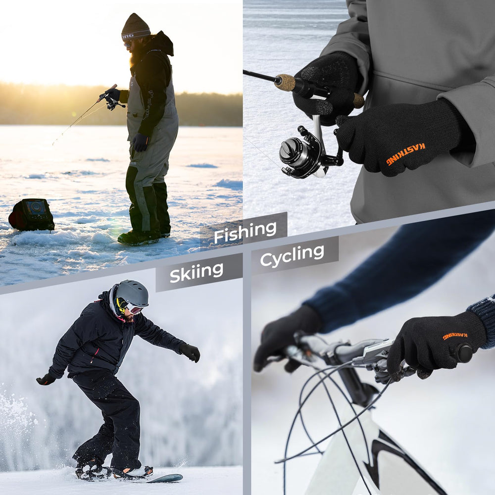Gloves in use during winter fishing, kayak or boating