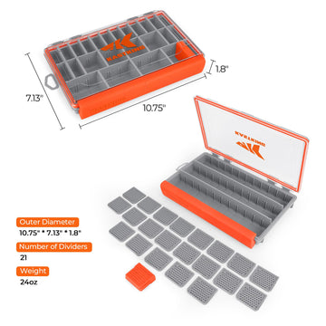 Adjustable divider system inside 3600 HyperSeal tackle box