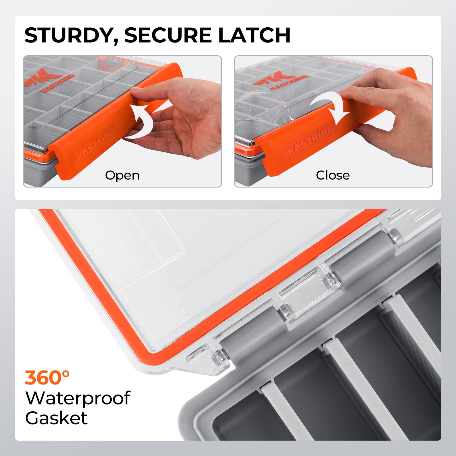 Transparent lid of the HyperSeal tackle box for quick lure identification