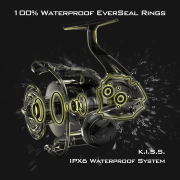 KastKing Kapstan Elite drag assembly with carbon fiber discs for strong, smooth stopping.