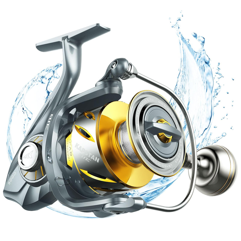 KastKing Kapstan Elite reel exterior shows rugged aluminum frame for saltwater durability.