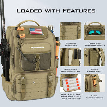 KastKing KarryAll 14 pockets keep tackle boxes, pliers, and tools organized.