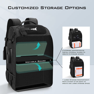 KastKing KarryAll adjustable main compartment fits clothing, snacks, and four tackle boxes