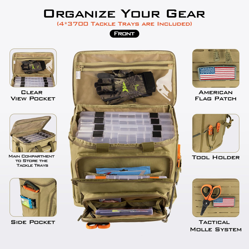 KastKing Karryall water-resistant exterior protects tackle from rain and splashes