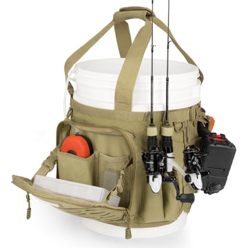 KastKing Karryall Fishing Bucket Organizer attached to a 5-gallon bucket - front view