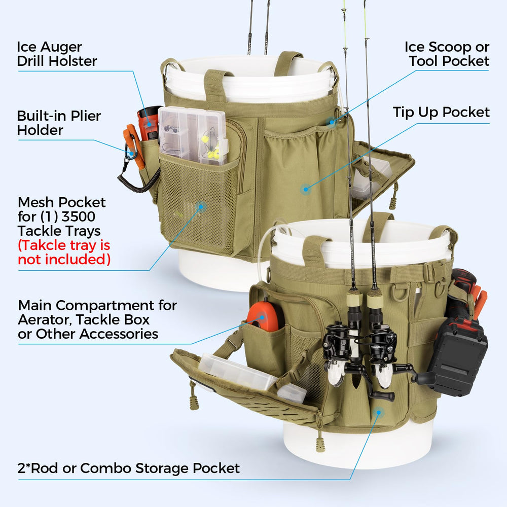 Close-up of zippered pocket with air tube slots for bait air pumps