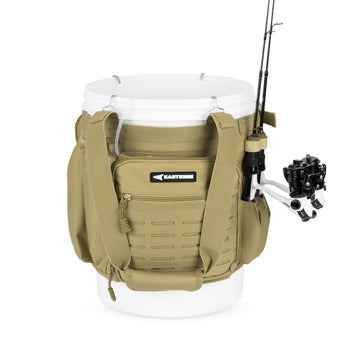 Karryall bucket organizer in use during ice fishing and outdoor trips