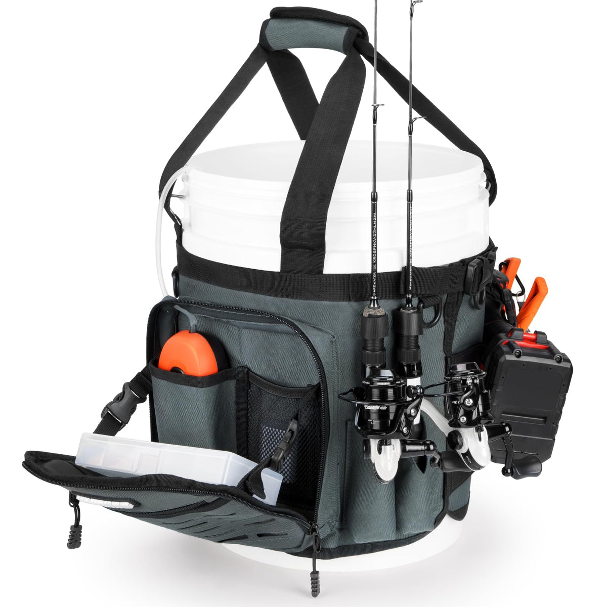 KastKing Karryall bucket organizer mounted on a 5-gallon bucket for organized gear.
