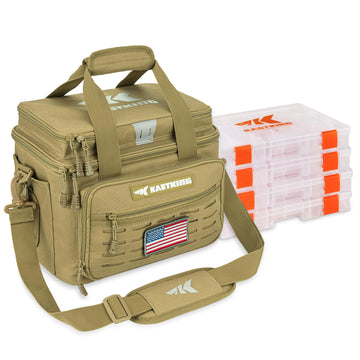 Front view of KastKing Karryall Tackle Bag with 4x3600 trays visible