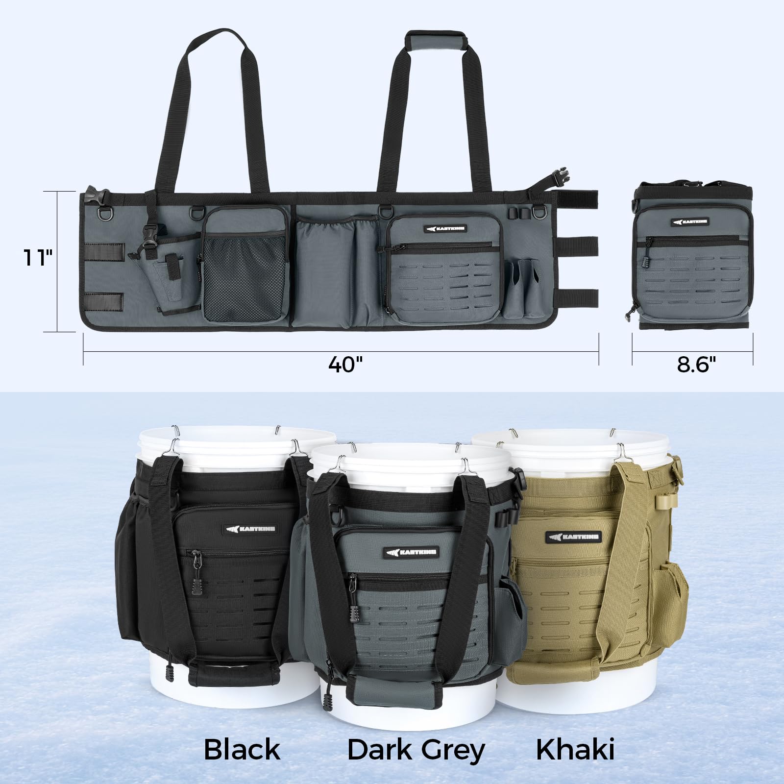 KastKing Karryall MOLLE system secures scissors and accessories.
