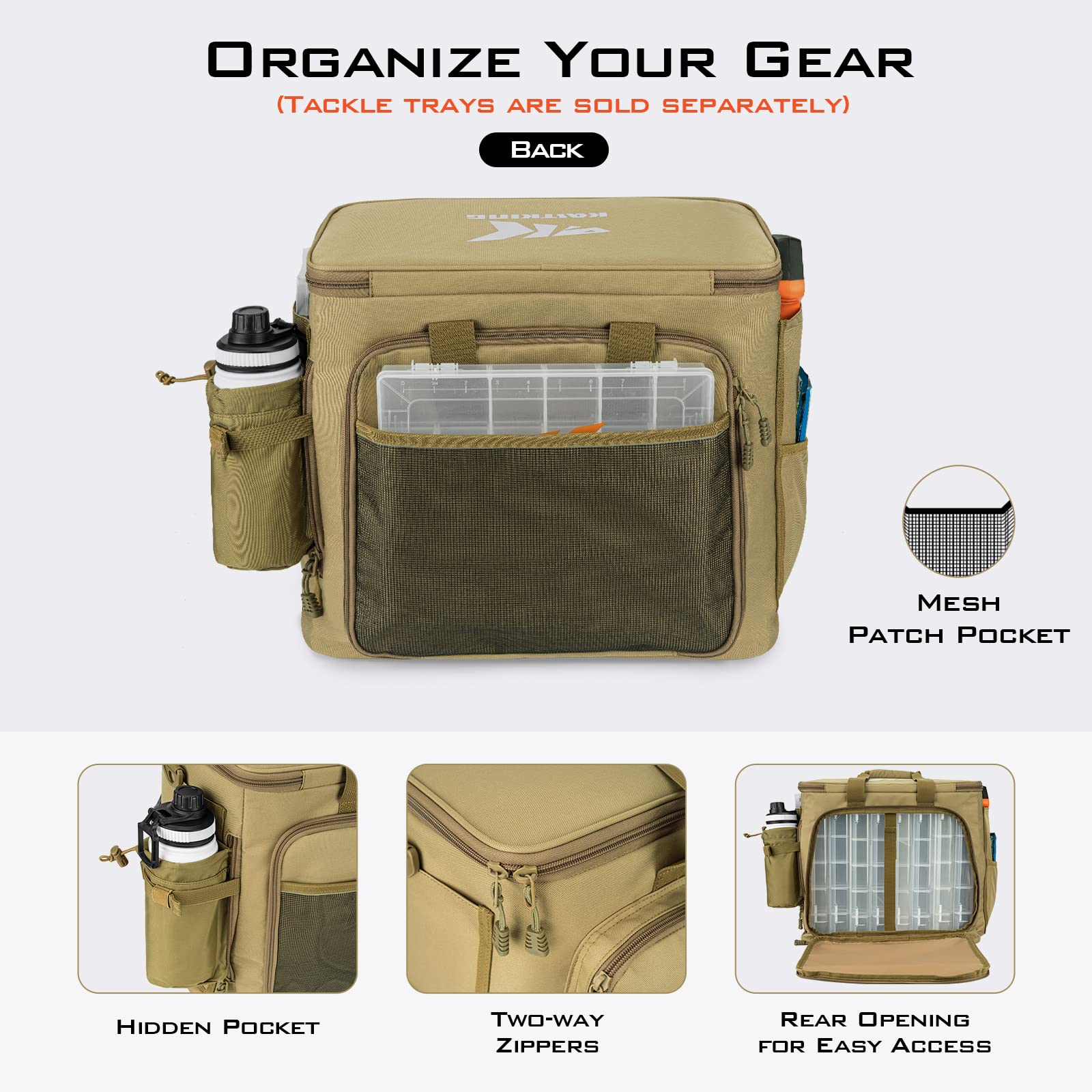 KastKing Karryall front dual-zip pockets for organized lures and rigs