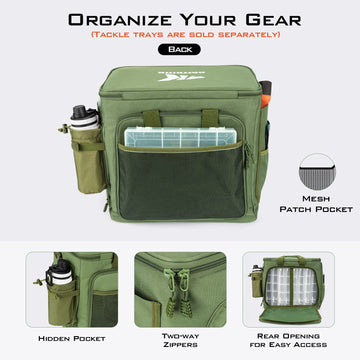 KastKing Karryall front dual-zippered pockets organize lures and tools for fast access.