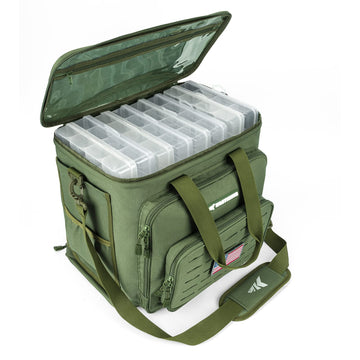 KastKing Karryall non-slip foot pads keep the bag steady on decks.