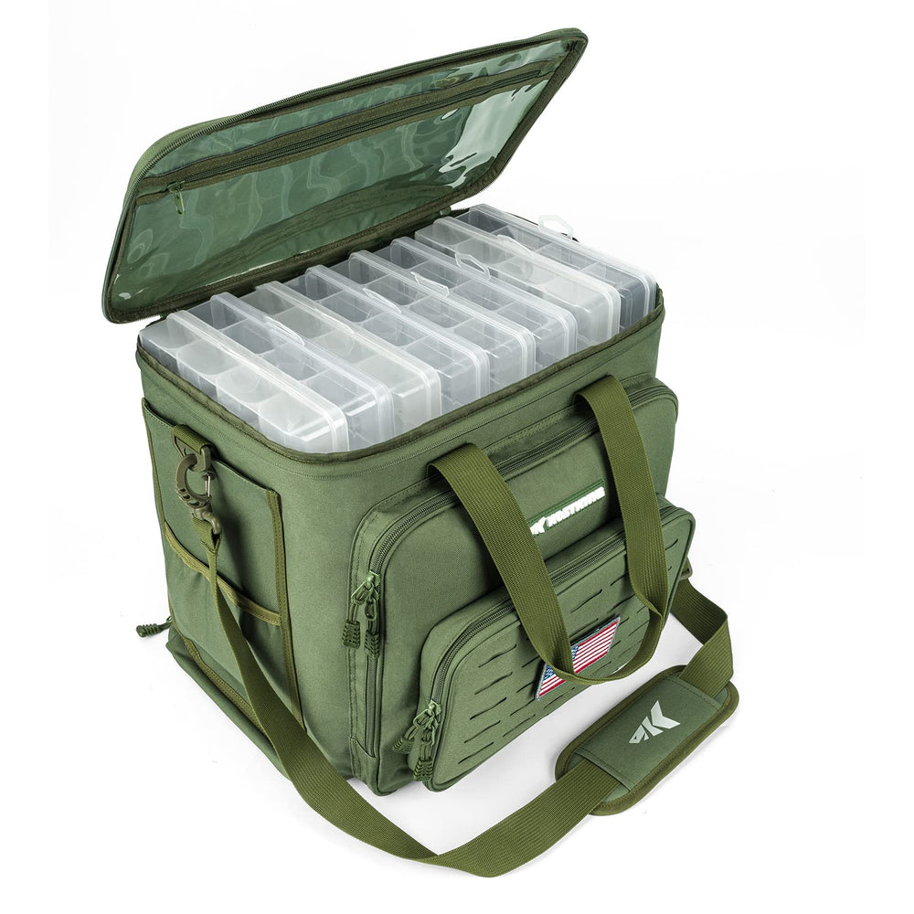 KastKing Karryall non-slip foot pads keep the bag steady on decks.