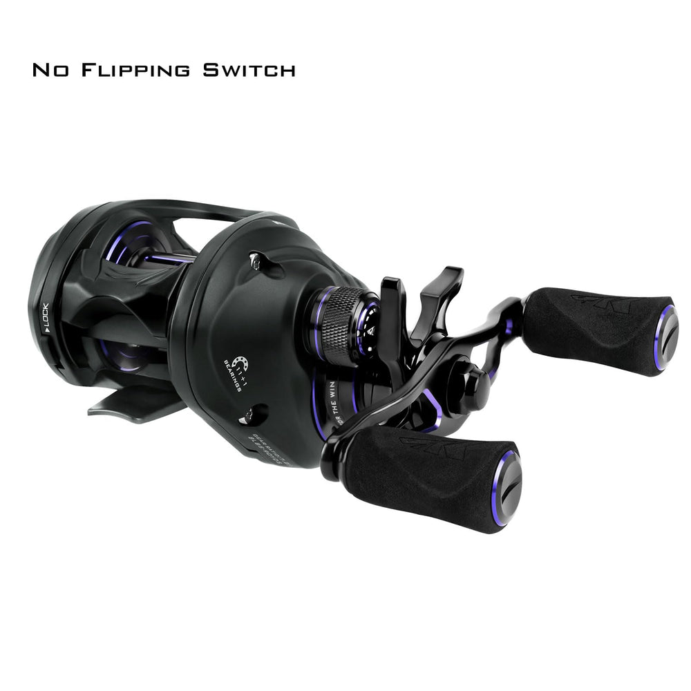KastKing MegaJaws Elite left-handed baitcasting reel fits precise handling and comfortable grip.