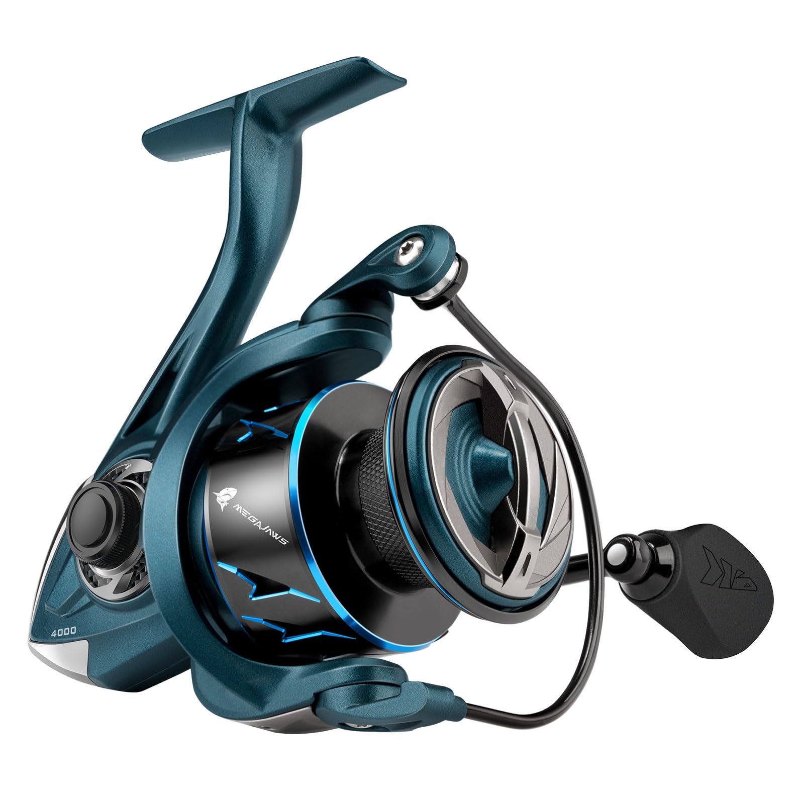 Front view of KastKing MegaJaws Spinning Reel 4000 in Pelagic Blue