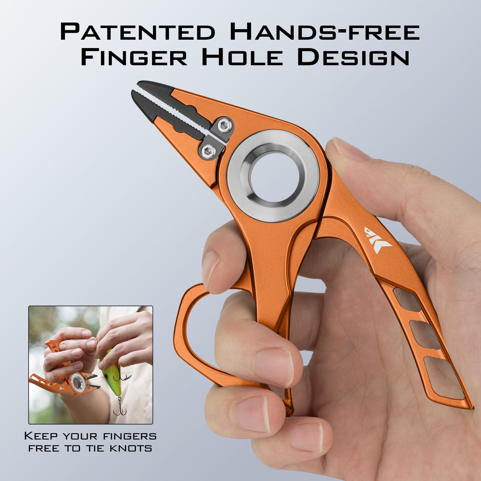 Serrated jaws gripping a hook on Micro Gila pliers