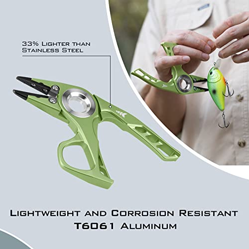 KastKing Micro Gila pliers integrated finger hole enables knot tying and fast access.