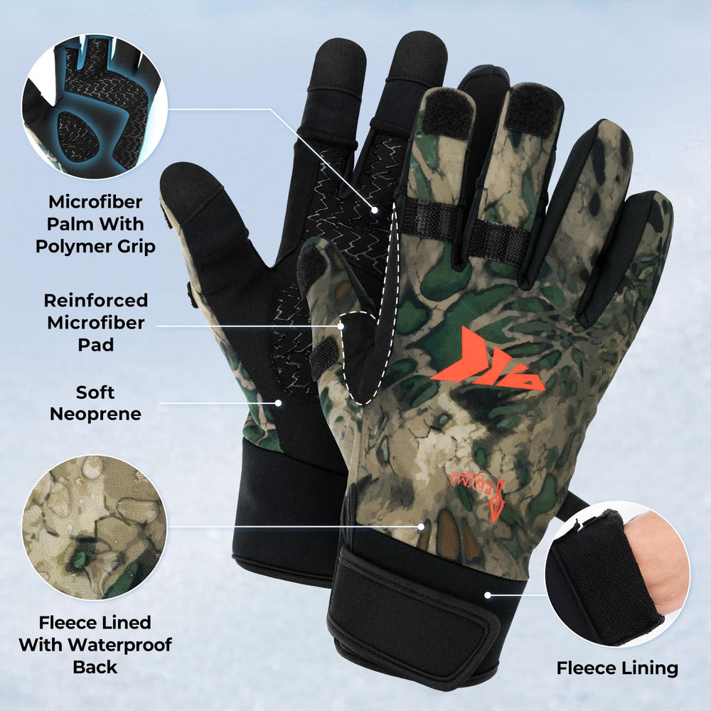 KastKing Mountain Mist gloves anti-slip microfiber palm improves grip for ice fishing.