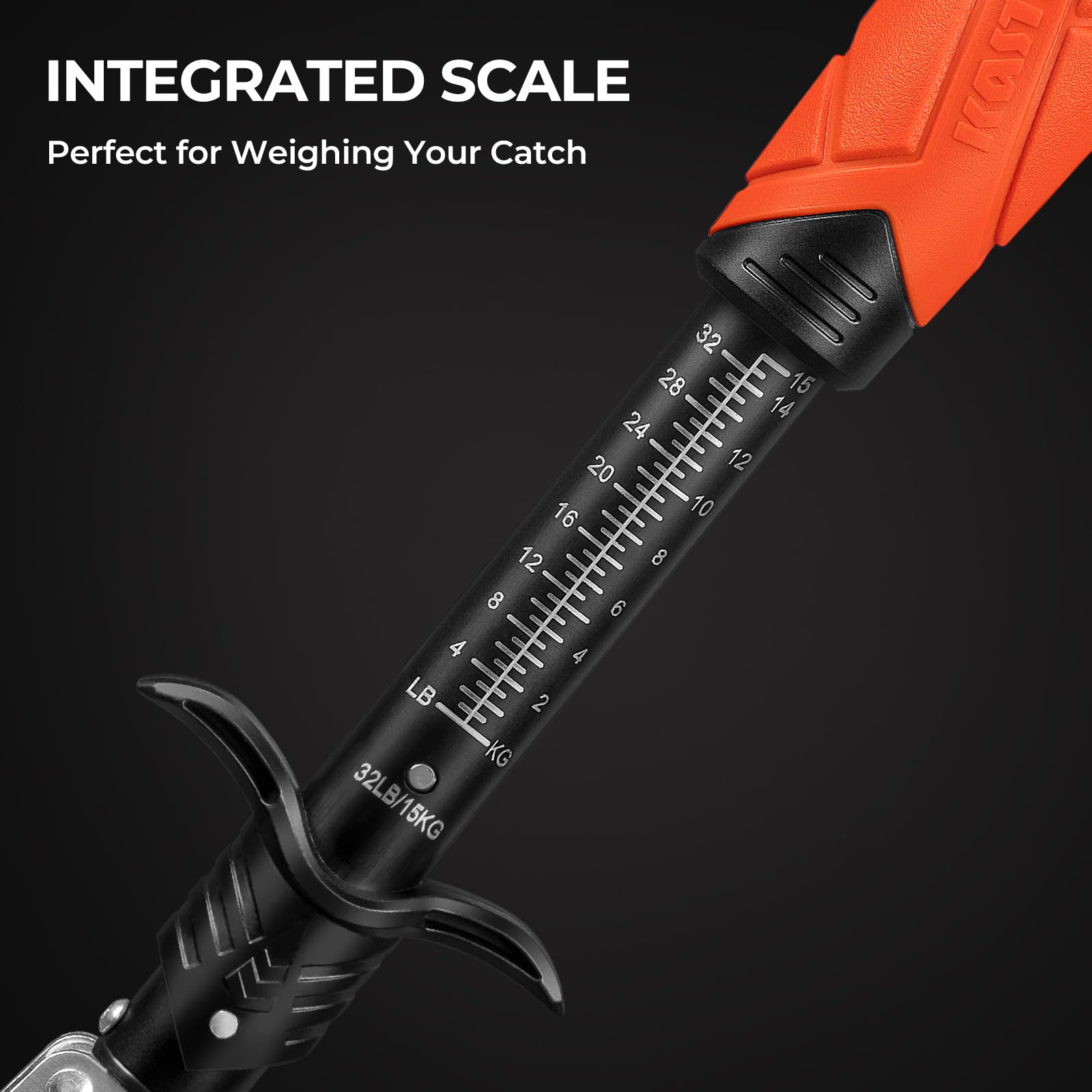 KastKing Paradox lip grip showing 2-finger trigger and scale